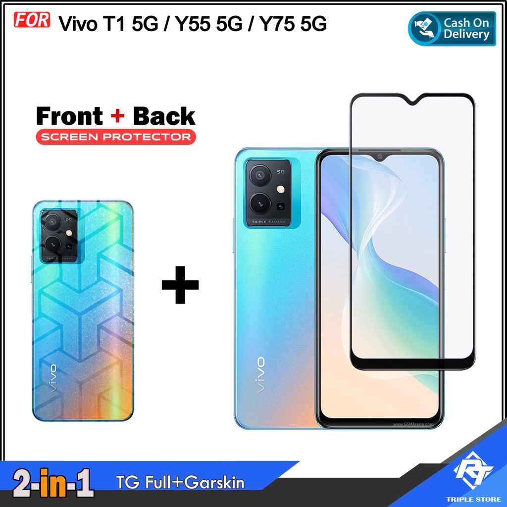 2in1 กระจกนิรภัย Full Bonus Garskin Vivo V29E V27E Vivo iQOO Z7 Z7x S1 Pro Vivo T1 5G T1 Pro Vivo V9