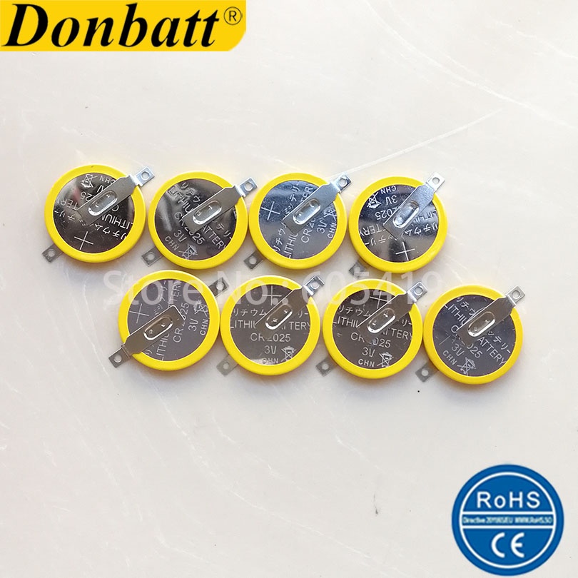 CR2025 3V Lithium Button Battery with Pins Tabs, Horizontal Flat Mounting Type CR2025