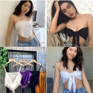 เสื้อ สายเดี่ยวทรงวี สายปับได้คะตัดแต่งขอบด้วยลูกไม้ ดีเทลผูกโบด้านหลังนะคะ เนื้อผ้าชาตินผ้านิ่มมันเงางาม