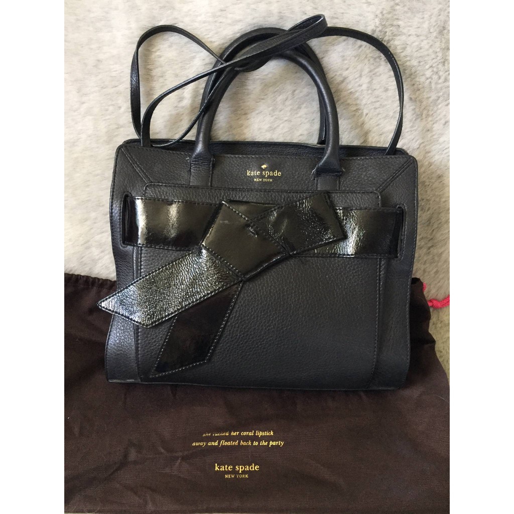 กระเป๋า kate spade มือสอง ของแท้ Kate Spade Bow Valley Mika Leather Satchel Crossbody Handbag Black