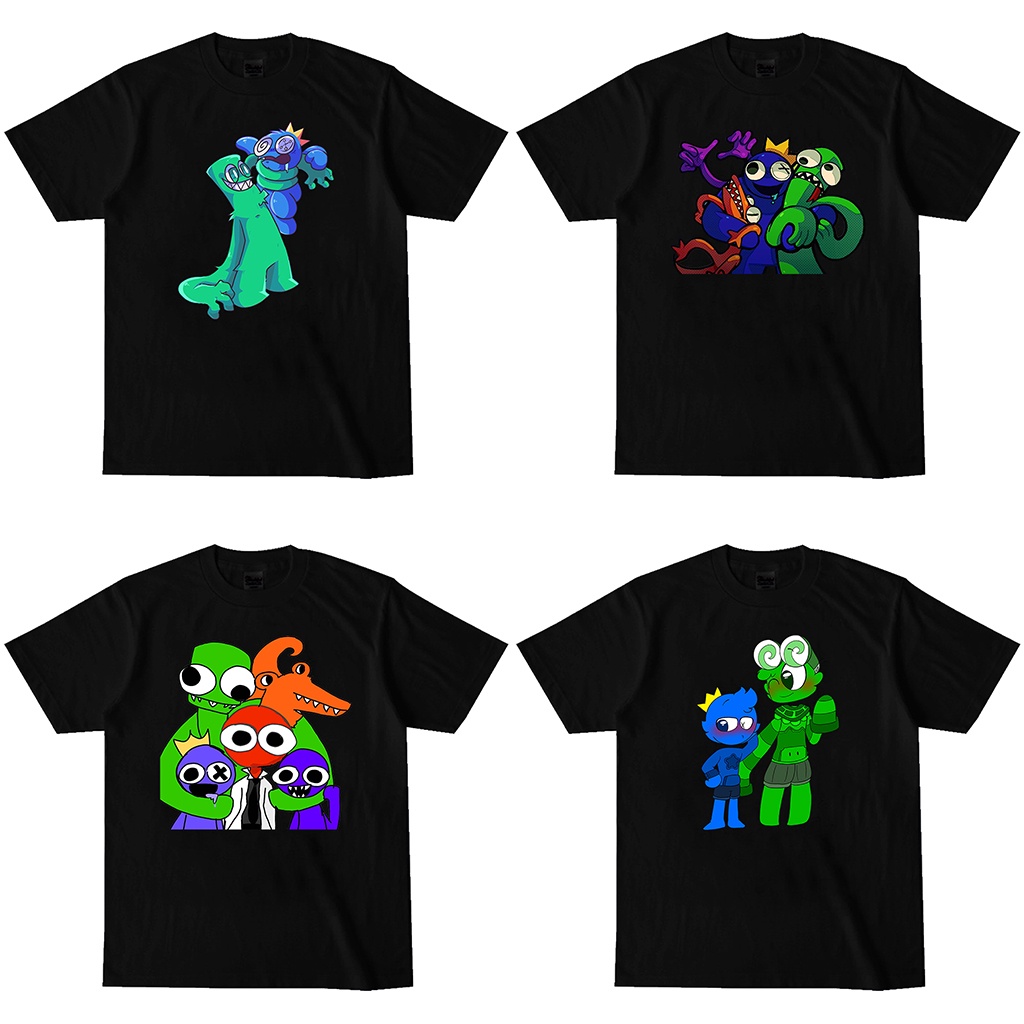 Rainbow Friends Obby Horror Roblox Blue เสื้อยืดสําหรับผู้ชายผู้หญิงสีดําสีขาว Tees รอบคอ Unisex T เ