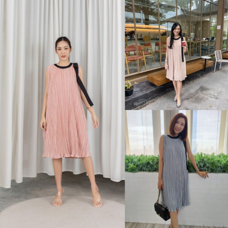 ้เดรสคลุมท้อง เดรสให้นม งานตัดของทางร้าน ลูกเล่นโบว์ไหล่สีดำ ทำให้คุณแม่เรียบหรู ซิปข้าง 2 ข้างให้นมได้ค่ะ รุ่นนี้แนะนำ