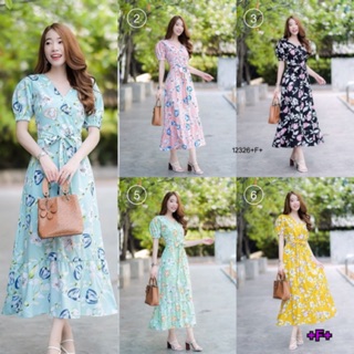 ❤️ TW12326 Maxi Dress แม็กซี่เดรสแขนสั้น แต่งจั้มปลายแขน ผ้าไหมอิตาลี่ พิมพ์ลายดอกไม้ ชายเดรสแต่งระบายรอบ