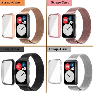 สำหรับ Huawei Watch Fit Strap + Case สแตนเลส Huawei Fit Magnetic Loop สายรัดโลหะ Band