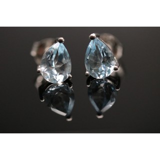 ต่างหูปักก้านเงินแท้925 ฝังพลอยแท้บลูโทพาส (Blue Topaz) ขนาด 4 × 7 มม. ชุบโรเดียม