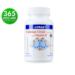 LYNAE Calcium Citrate 1122mg+Vit D 60 เม็ด ไลเน่ แคลเซียม ดูแลสุขภาพร่างกาย บำรุงกระดูก เสริมสร้างกระดูกและฟัน 365wecare