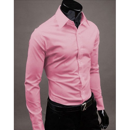 อ่านสต็อกชายเสื้อแขนยาว Slim Fit ธุรกิจสไตล์เกาหลี Solid Tops สําหรับ Office Men Plus ขนาด Kemeja Baju Lelaki XY0605