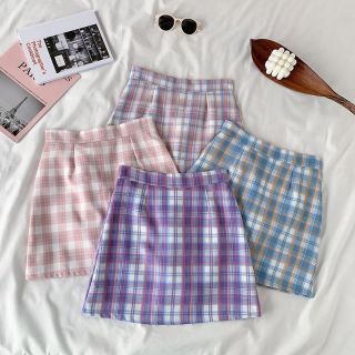 กระโปรงเอวสูงลายสก็อต​ Scott​ Asian​ Style​ Skirts