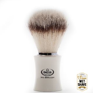 แปรงโกนหนวด Omega 0146819 High Gloss White Hi-Brush (Synthetic) พู่โกนหนวด