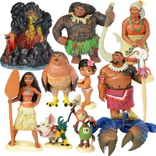 โมเดลตุ๊กตาฟิกเกอร์ Disney Moana Princess Maui Tamatoa Chief Tui ของเล่นสําหรับเด็ก 10 ชิ้น ต่อชุด