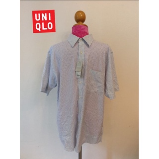 UNIQLO Brand_2nd hand เสื้อเชิ้ต​แขนสั้น​ Deadstock /ผ้าฝ้าย​ 💯%/ ​Size L แท้มือสองกระสอบนำเข้า​(made in China 🇨🇳)