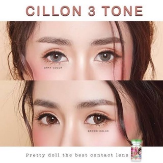 คอนแทคเลนส์ รุ่น Cillon3tone ยี่ห้อ Pretty doll ตาโต มีสีเทา ตาล สายตาปกติ