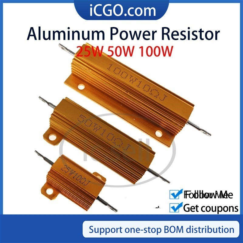 RX24 25W 50W 100W อลูมิเนียมโลหะกรณี Wirewound ตัวต้านทาน 1.2K 1.5K 1.8K 2K 2.2K 2.5K 2.7K 3K 3.3K 3