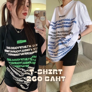 พร้อมส่ง เสื้อยืดคอกลมแขนสั้นสีขาวและสีดำ ดีเทลงานสกรีนลายTextแบบเต็มด้านหน้า ผ้าคอตตอนนิ่ม งานป้ายคุณภาพดีค่ะ