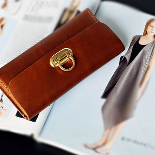 กระเป๋าสตางค์ ใบยาว ผู้หญิง ใส่ธนบัตร รุ่น Minimal long wallet ทำจากหนังวัวแท้ Oil pull up leather งานแฮนด์เมด