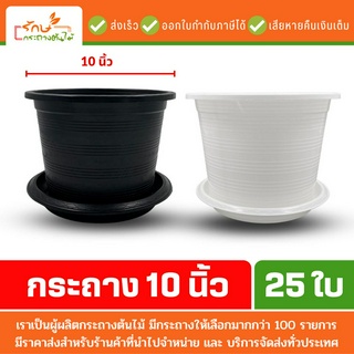 กระถางต้นไม้พลาสติก กระถางต้นไม้ จานรองกระถาง ถาดรอง สีดำ สีขาว 10 นิ้ว 11 นิ้ว แพ็ค 25 ใบ