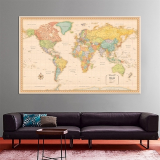 Retro World Map - Educational Map Large Poster Prints Wall Chart Decor Background Cloth For Living Room Office Children Bedroom