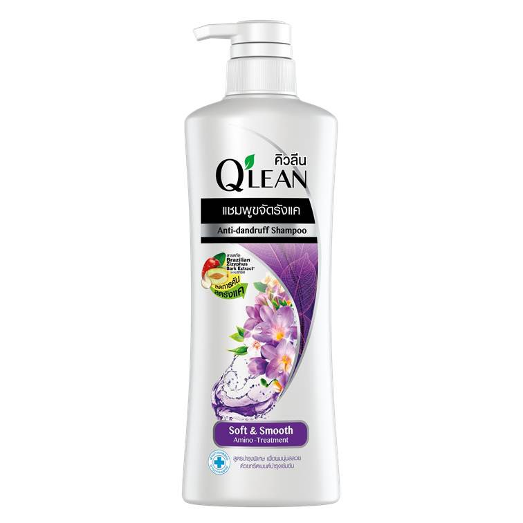 Q'lean คิวลีน แชมพู ขจัดรังแค สูตรบำรุงพิเศษ (Soft & Smooth) 340 มล. ขวดปั๊ม (สีม่วง) LIONSOS