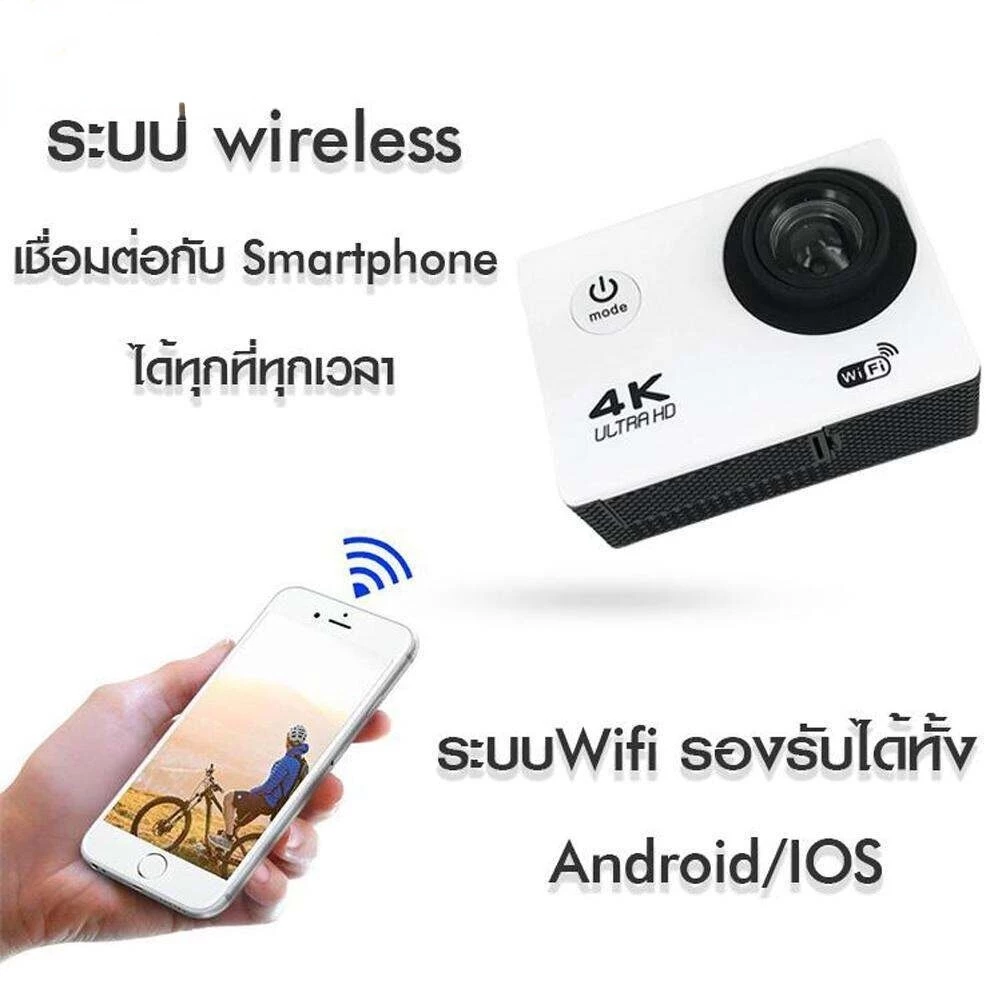 กล้องติดหมวก 4K WiFi กล้องแอ็คชั่นขนาดเล็ก ถ่ายใต้น้ำ vlog waterproof camera ง่ายต่อการพกพา กล้องถ่ายวีดีโอ thumbnail 8