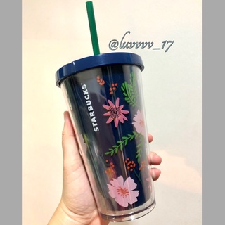 Starbucks 2017 QUETZAL Acrylic Cold Cup Blue Bird &amp; Flowers