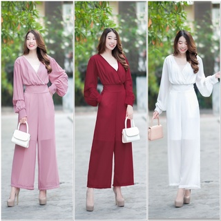 hbstation.shop เสื้อผ้าแฟชั่น Jumpsuit สีชมพู แดง ขาว พร้อมส่ง