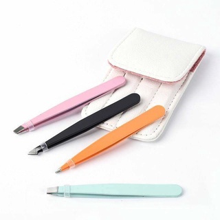 Tweezers set 4 clamps ชุดแหนบสแตนเลส 4 หัวพร้อมกระเป๋า เครื่องมือแต่งหน้า คิ้ว ถอนเส้นผม แหนบแต่งหน้า หนวด เครา ต่อขนตา