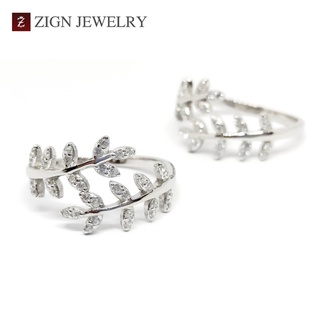 ZignJewelryแหวนเงินแท้925เพชรczรุ่นRS0017ใบมะกอกเกี่ยวทรัพย์