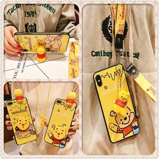 เคส-Samsung A22 5G A30s A32 A50 A50s A51 A52 A52s A70 A70s A71 A72 4G 5G M40s Fashion Cartoon Bear Winnie The Pooh Soft Phone Case with Pop Up Stand Lanyard Cover