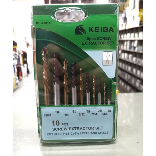 KEIBA​ KE-420110 ถอนเกลียวซ้ายพร้อมดอกสว่านเกลียวซ้าย 10ตัวชุด​ KE-SE-10 ตัวถอนเกลียว​ ถอนเกลียวซ้าย​ ตัวบ่งเกลียว