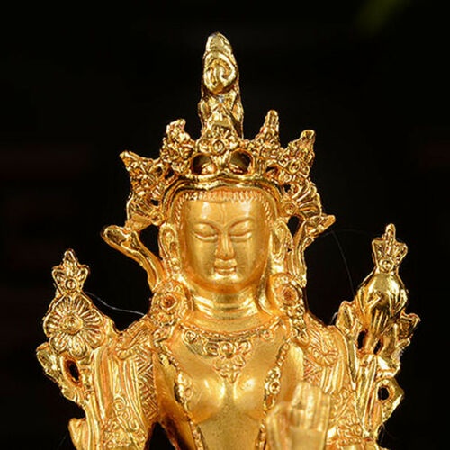 ◎❦▨Collectable Chinese Brass Carved Tibet Tibetan Buddha Buddhist Mikky Gild White Tara Statue