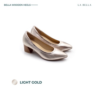 LA BELLA รุ่น BELLA WOODEN HEELS - LIGHT GOLD