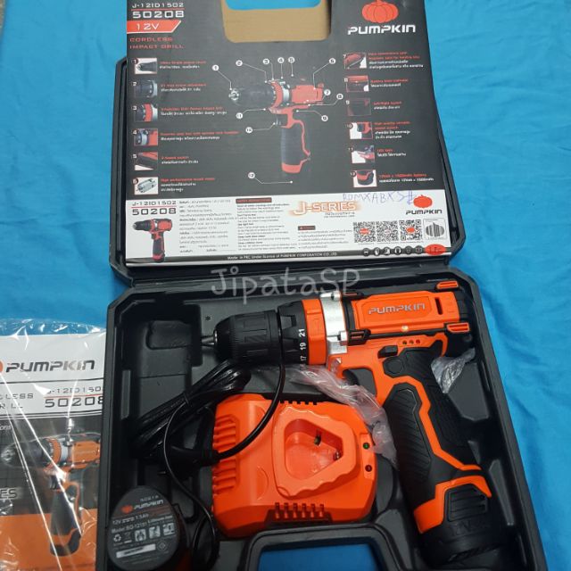 สว่านกระแทกไร้สาย 12V 1.5 A. PUMPKIN รุ่น J-12ID1502 50208 มีแบตสองก้อน