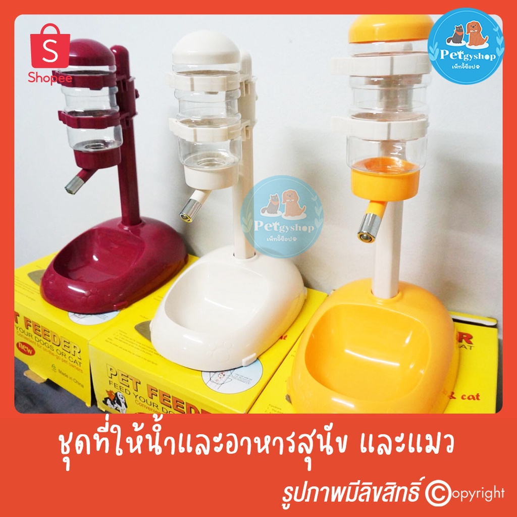 ชุดที่ให้น้ำและอาหารสุนัข และแมว แบบขาตั้ง 1ช่อง (สีครีม/แดง/เหลือง/ฟ้า)