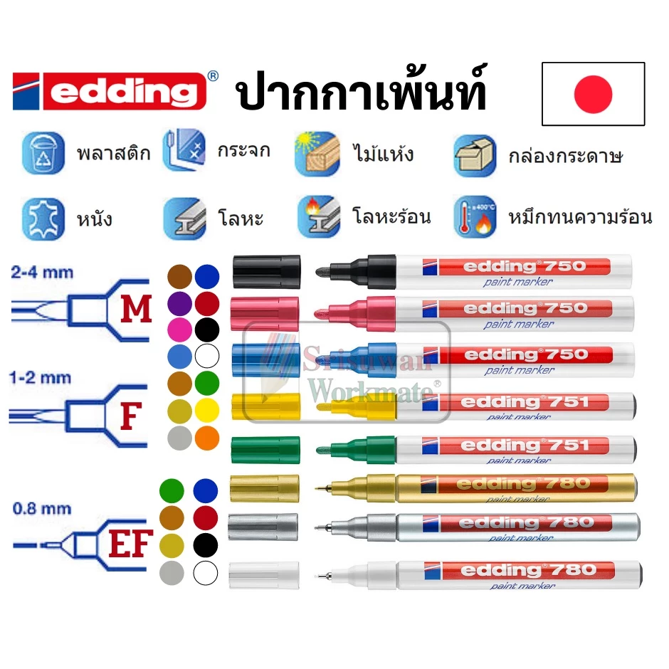 edding ปากกาเพ้นท์ ครบทุกขนาด หัว 0.8 mm / 1-2 mm / 2-4 mm PAINT MARKER Japan edding ปากกามาร์คเกอร์ ปากกาเพ้น ปากกาเคมี