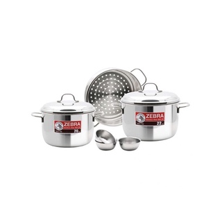 Zebra Cooking Set ชุดสุดซึ้ง ET8-596 (หม้อต้ม 20,22ซม+ชั้นนึ่ง,ถ้วยขนมเล็ก 3ใบ)