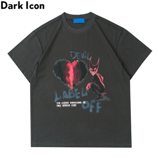 เสื้อยืดผู้ เสื้อยืดคอกลม แขนสั้น ผ้าฝ้าย พิมพ์ลาย Dark Icon Devil Heart สีเทา สีขาว แฟชั่นฤดูร้อน สําหรับผู้ชาย S-5XL