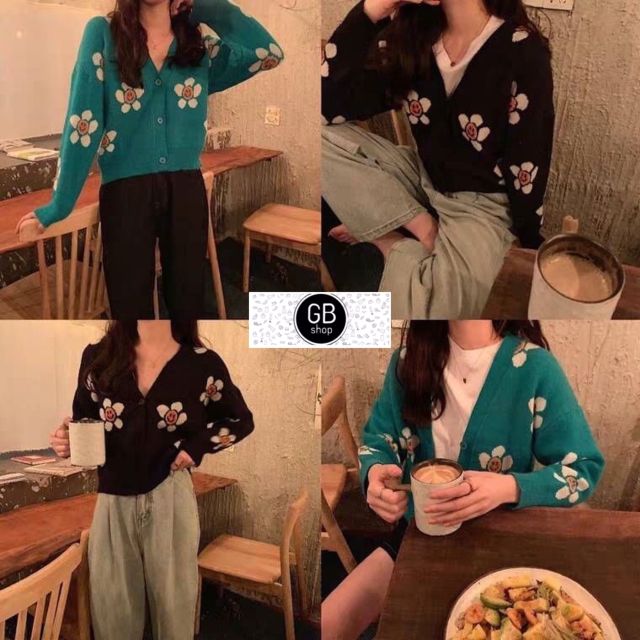 เสื้อไหมพรมคอวีกระดุมหน้า ลายดอก ใส่เป็นเสื้อคลุมได้ - nokimageshop ...
