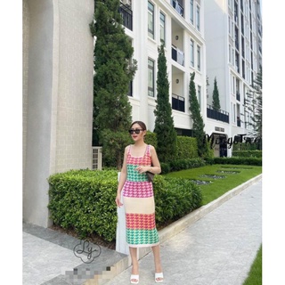 Dress แขนกุด คอยดู ผ้าไหมพรมทอสี