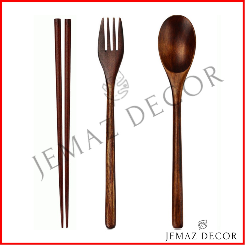 ญี่ปุ่นเกาหลี Mukbang ช้อนส้อมไม้ตะเกียบ/Sudu Garpu Chopstick Jepun เกาหลี/ธรรมชาติคุณภาพสูงบนโต๊ะอา