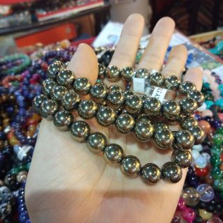 ไพไรท์10mm Pyrite รับประกันหินแท้ สร้อยข้อมือหินนำโชค