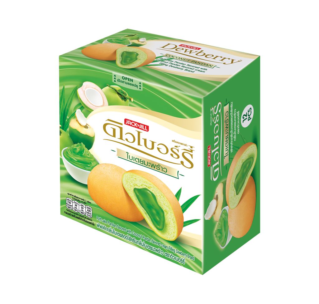 DEWBERRY PUFF CAKEขนมดิวเบอร์รี่พัฟเค้กรสชาติใบเตยมะพร้าว15 กรัมx12ซอง