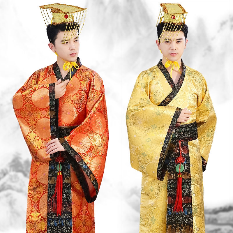 Hanfu ชาวจีน ฮัน / ถัง เสื้อผ้า จักรพรรดิ เจ้าชาย แสดง คอสเพลย์ สูท เสื้อคลุมยาว ชุดแต่งกาย