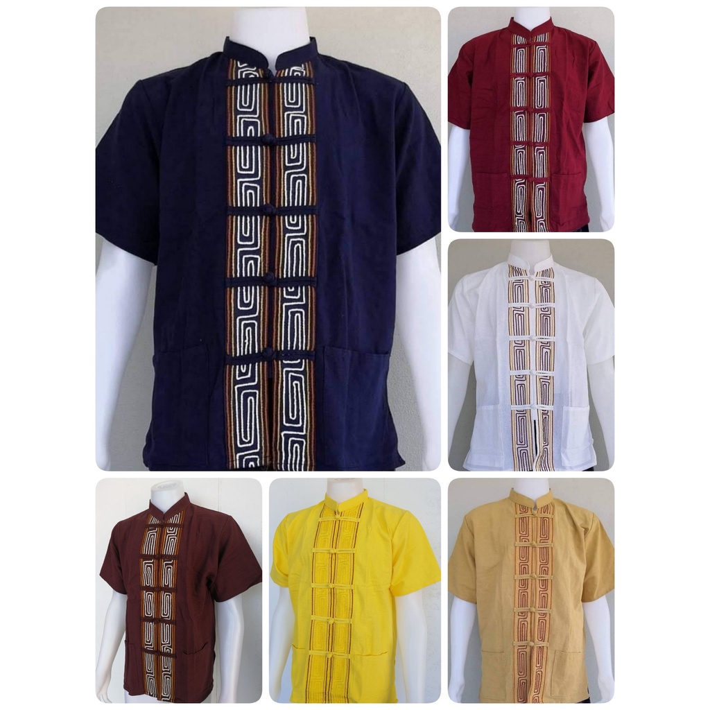 เสื้อผ้าฝ้ายพื้นเมืองแต่งลายเชือก สีไม่ตก