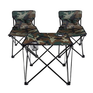 LANCAMP ชุดโต๊ะสนามพร้อมเก้าอี้ Camping Table Set  โต๊ะพับแคมปิ้งพกพา โต๊ะสนามลายพราง เก้าอี้พับ เก้าอี้สนามพับ