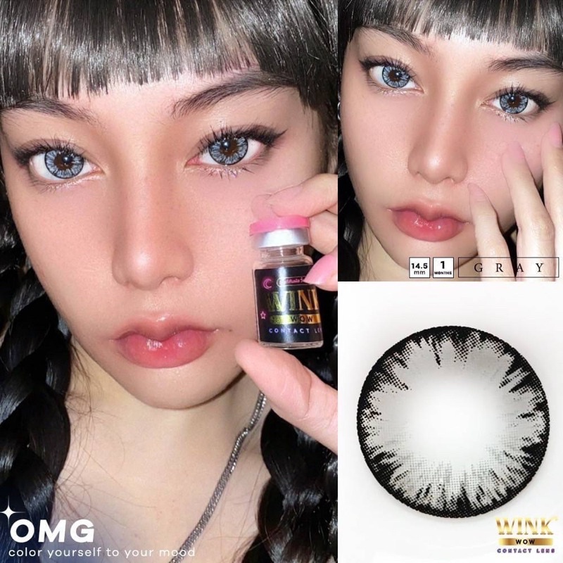 💋 สุดปัง มีค่าสายตา 💋 Wink OMG/Lemon Gray Brown บิ๊กอาย สุดปัง คอนแทคเลนส์ รายเดือน มีอย แถมตลับฟรี เลนส์นิ่ม สวยปังมาก