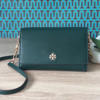 Tory Burch Carter Chain Wallet Green Leather Crossbody