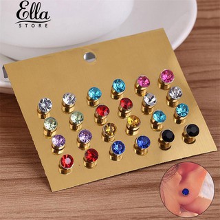 12 คู่เลดี้ Faux Zircon Ear Stud ชุดเครื่องประดับ Earrings สีม่วง Rhinestone