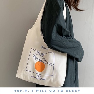 ทักแชทก่อนสั่ง 🕙 กระเป๋าผ้าสไตล์เกาหลี มี 2 ลาย ส้ม พีช (Fruity shopping bag)