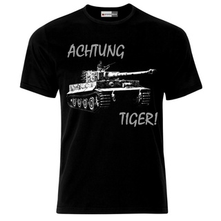 เสื้อยืดแขนสั้น ผ้าฝ้าย พิมพ์ลาย Achtung Tiger German Army Tank Panzer WW2 แฟชั่นคลาสสิก สําหรับผู้ชายSize S-5XL