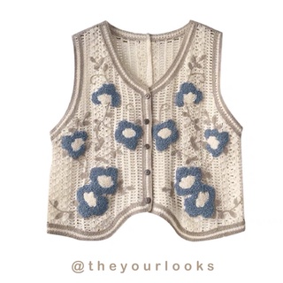 Theyourlooks ♡ พร้อมส่ง Flower embroidery vest เสื้อกั๊ก ถักทอลายดอกไม้ (TYL251)